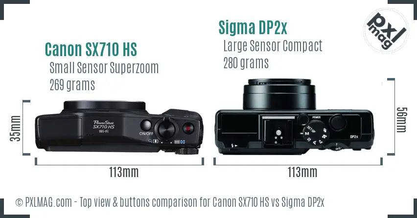 Canon SX710 HS vs Sigma DP2x top view buttons comparison