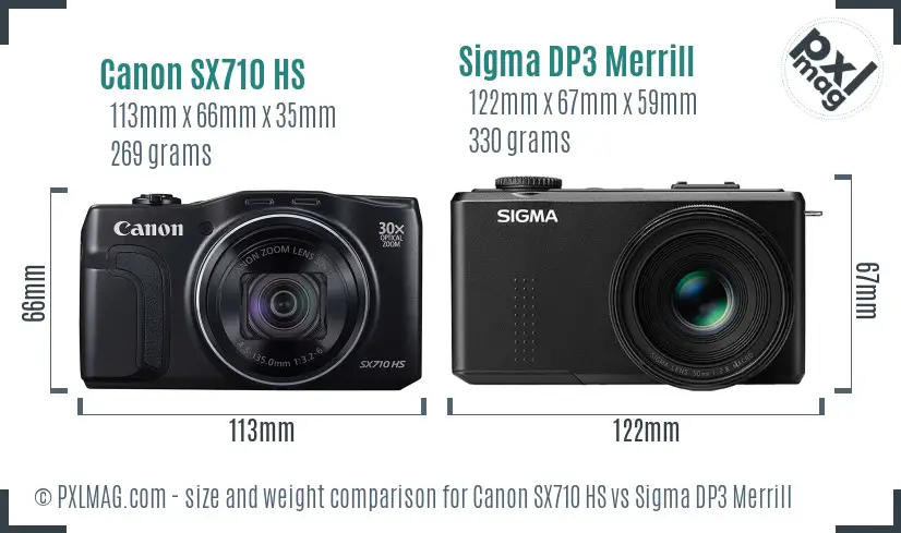 Canon SX710 HS vs Sigma DP3 Merrill size comparison