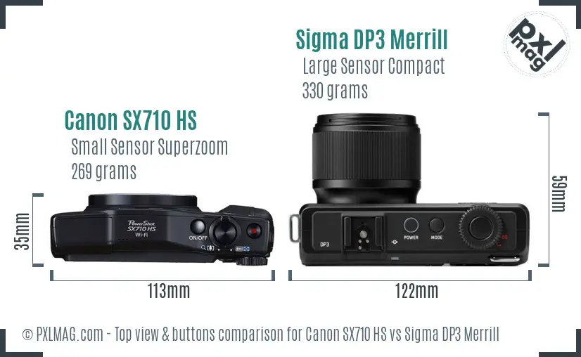 Canon SX710 HS vs Sigma DP3 Merrill top view buttons comparison