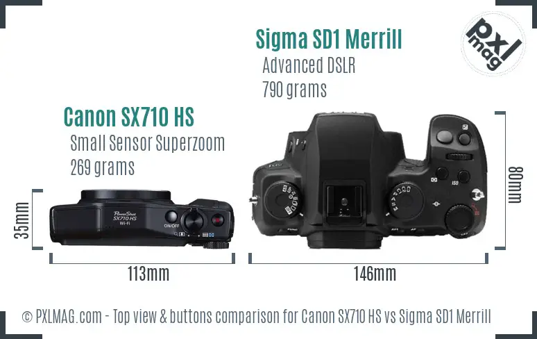 Canon SX710 HS vs Sigma SD1 Merrill top view buttons comparison