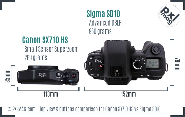 Canon SX710 HS vs Sigma SD10 top view buttons comparison