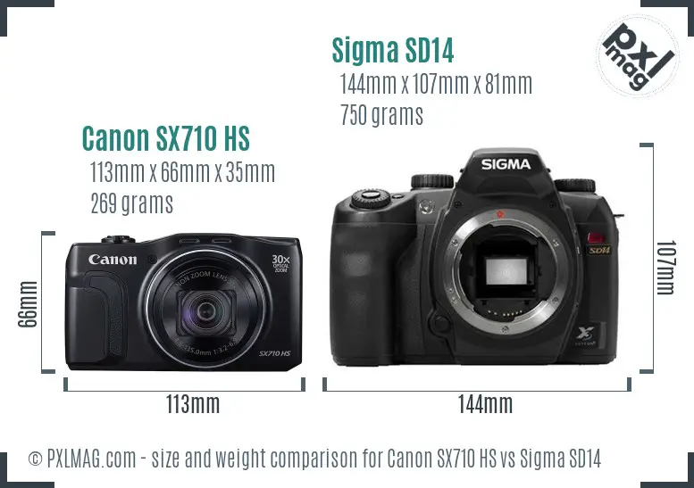 Canon SX710 HS vs Sigma SD14 size comparison