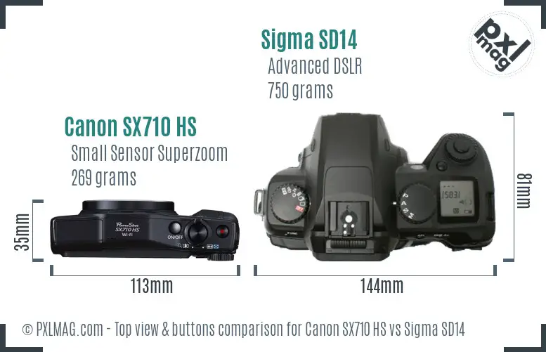 Canon SX710 HS vs Sigma SD14 top view buttons comparison