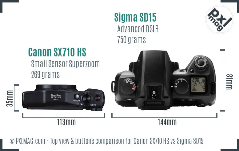 Canon SX710 HS vs Sigma SD15 top view buttons comparison