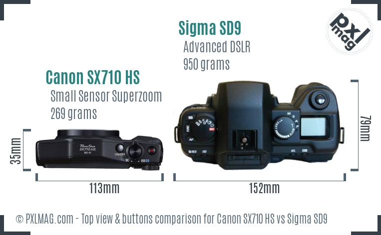 Canon SX710 HS vs Sigma SD9 top view buttons comparison