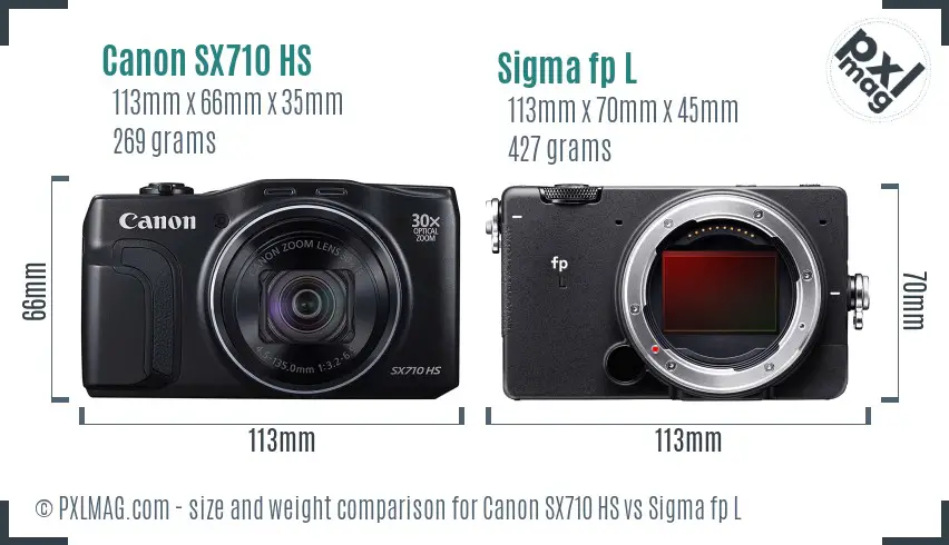 Canon SX710 HS vs Sigma fp L size comparison