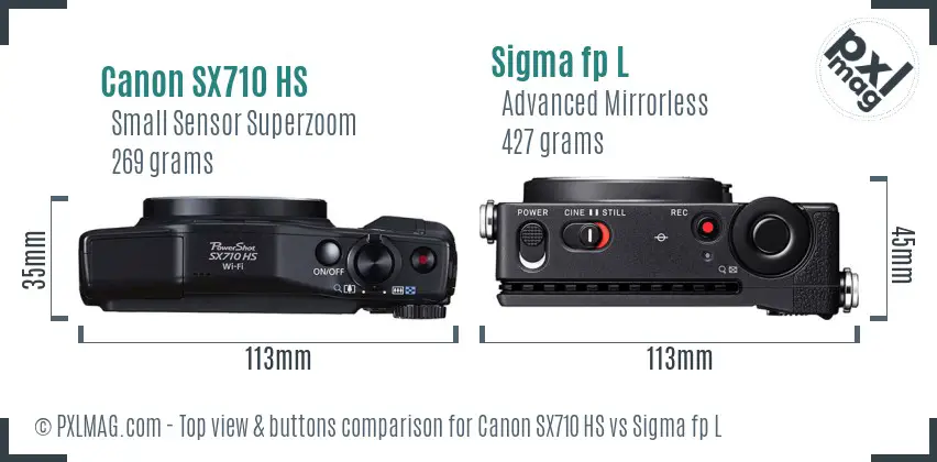 Canon SX710 HS vs Sigma fp L top view buttons comparison