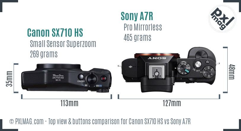 Canon SX710 HS vs Sony A7R top view buttons comparison
