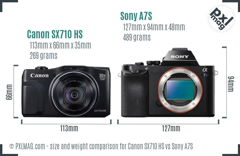 Canon SX710 HS vs Sony A7S size comparison