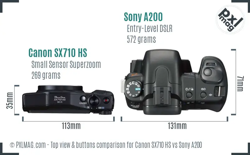 Canon SX710 HS vs Sony A200 top view buttons comparison