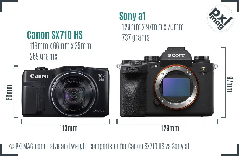 Canon SX710 HS vs Sony a1 size comparison