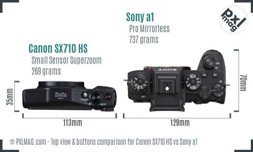 Canon SX710 HS vs Sony a1 top view buttons comparison