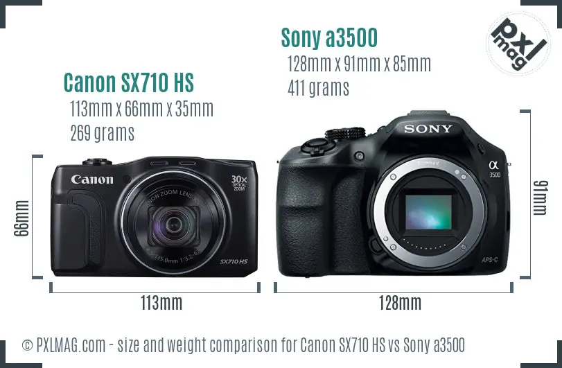 Canon SX710 HS vs Sony a3500 size comparison