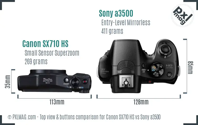 Canon SX710 HS vs Sony a3500 top view buttons comparison