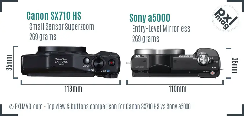 Canon SX710 HS vs Sony a5000 top view buttons comparison