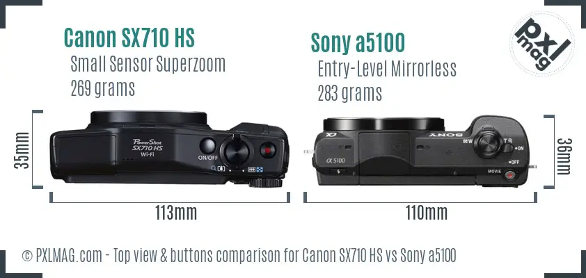 Canon SX710 HS vs Sony a5100 top view buttons comparison