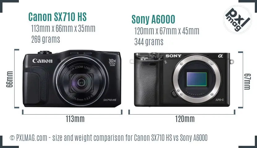 Canon SX710 HS vs Sony A6000 size comparison