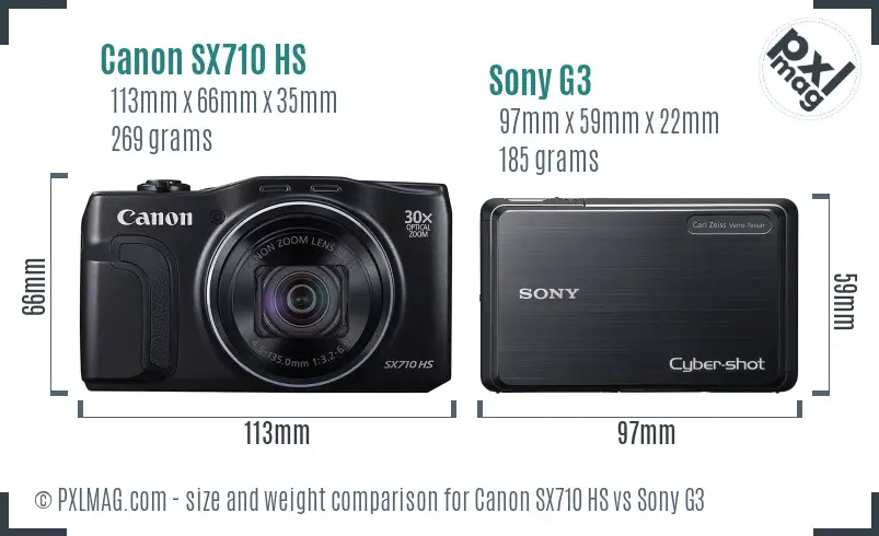 Canon SX710 HS vs Sony G3 size comparison