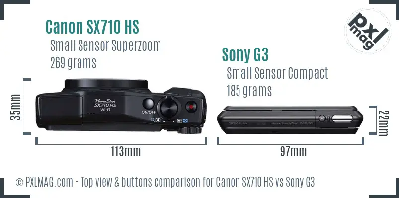 Canon SX710 HS vs Sony G3 top view buttons comparison