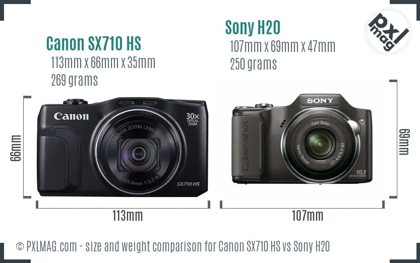 Canon SX710 HS vs Sony H20 size comparison