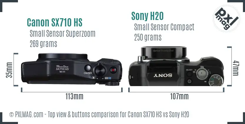 Canon SX710 HS vs Sony H20 top view buttons comparison