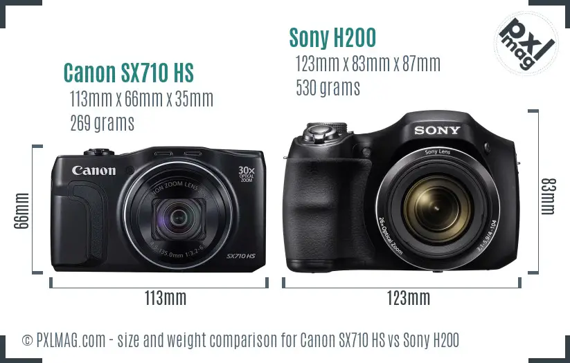 Canon SX710 HS vs Sony H200 size comparison