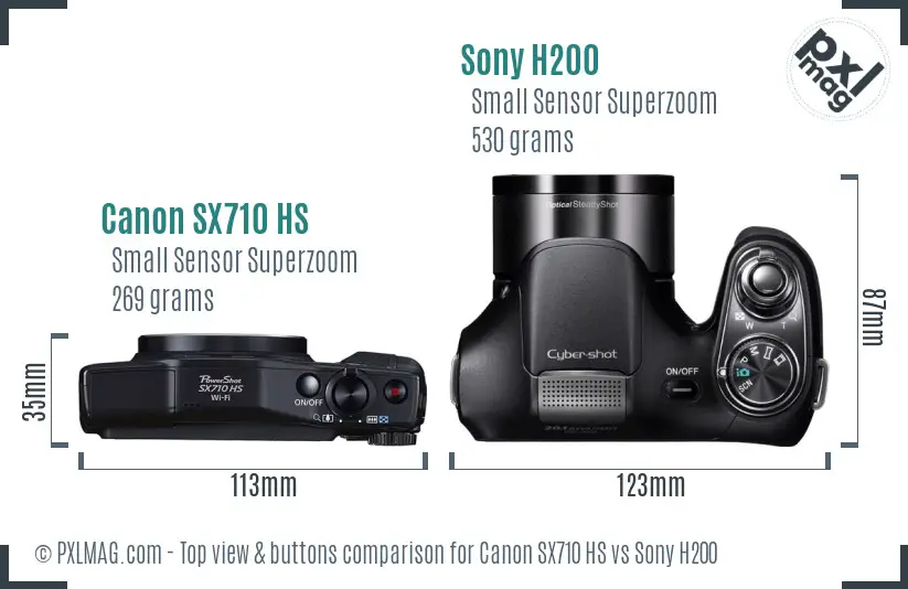 Canon SX710 HS vs Sony H200 top view buttons comparison