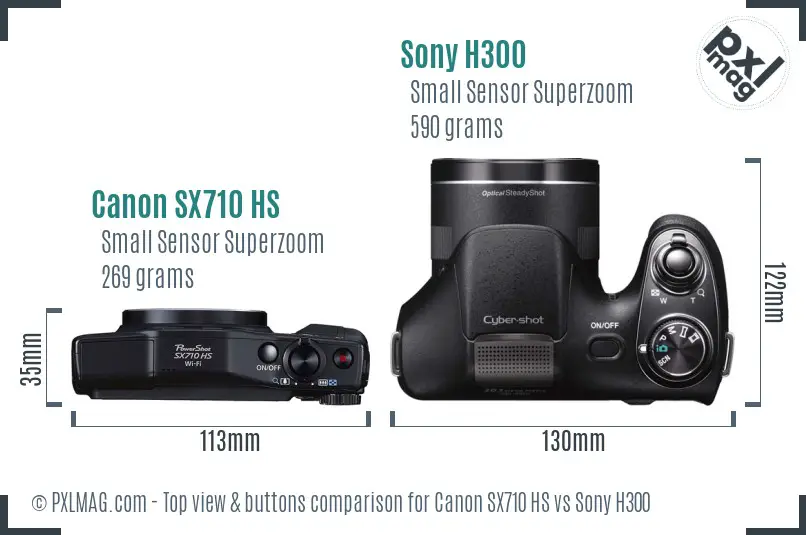 Canon SX710 HS vs Sony H300 top view buttons comparison Canon SX710 HS vs Sony H300 top view buttons comparison