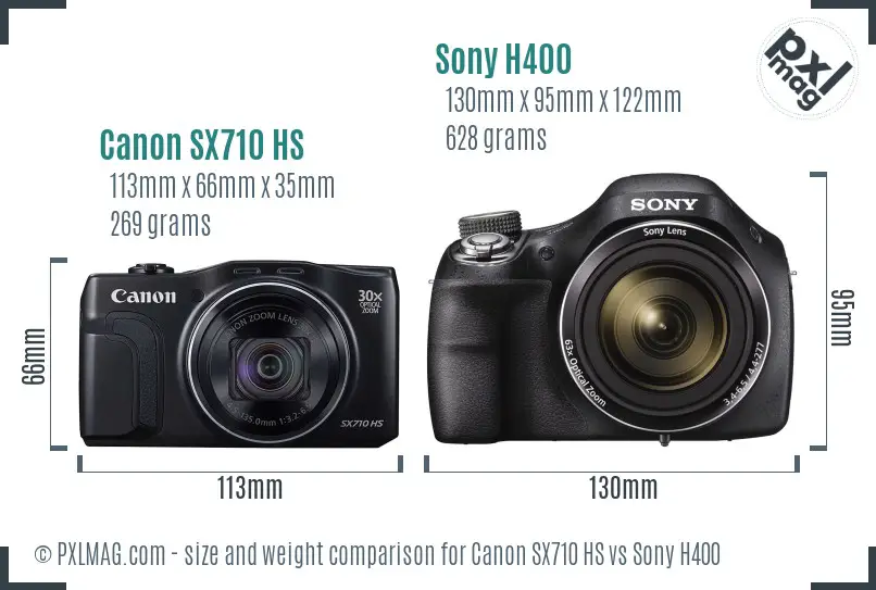 Canon SX710 HS vs Sony H400 size comparison