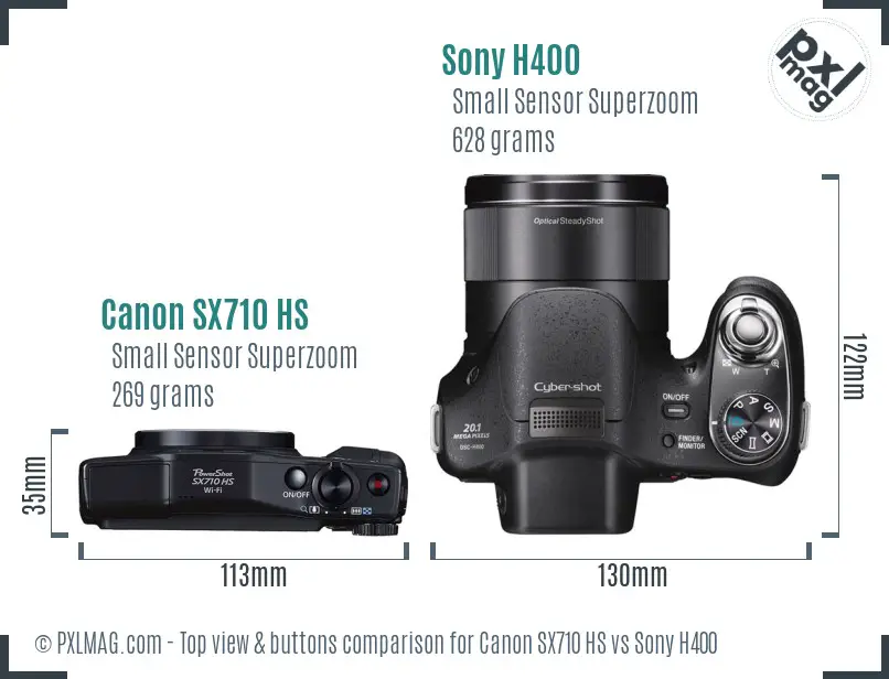 Canon SX710 HS vs Sony H400 top view buttons comparison