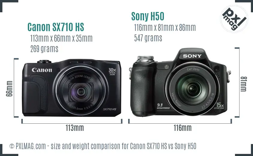 Canon SX710 HS vs Sony H50 size comparison