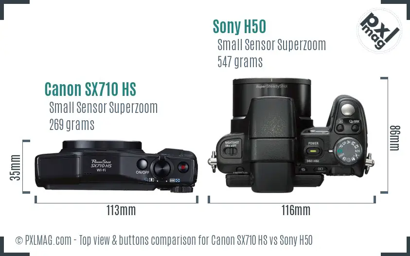 Canon SX710 HS vs Sony H50 top view buttons comparison