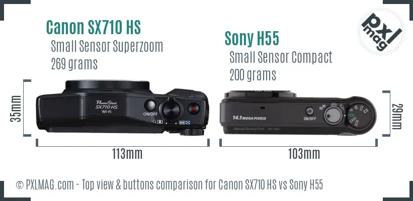Canon SX710 HS vs Sony H55 top view buttons comparison
