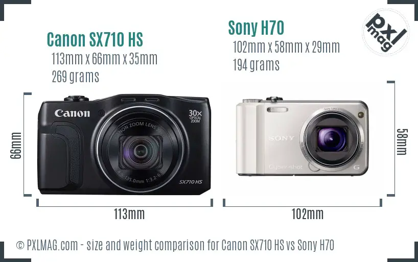 Canon SX710 HS vs Sony H70 size comparison