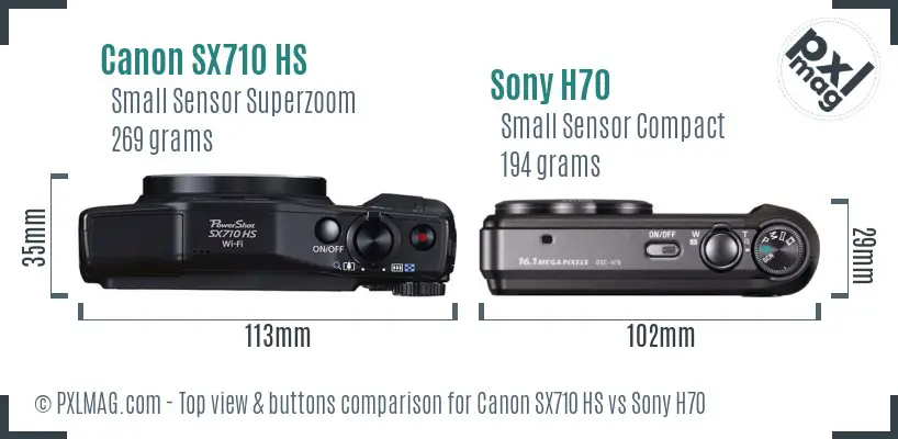 Canon SX710 HS vs Sony H70 top view buttons comparison