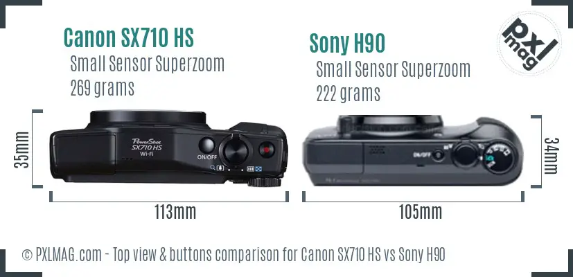Canon SX710 HS vs Sony H90 top view buttons comparison