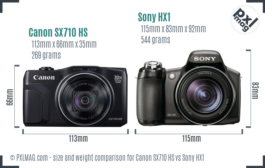 Canon SX710 HS vs Sony HX1 size comparison