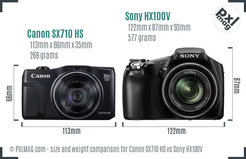 Canon SX710 HS vs Sony HX100V size comparison