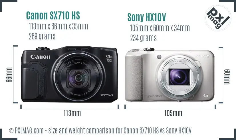 Canon SX710 HS vs Sony HX10V size comparison Canon SX710 HS vs Sony HX10V size comparison