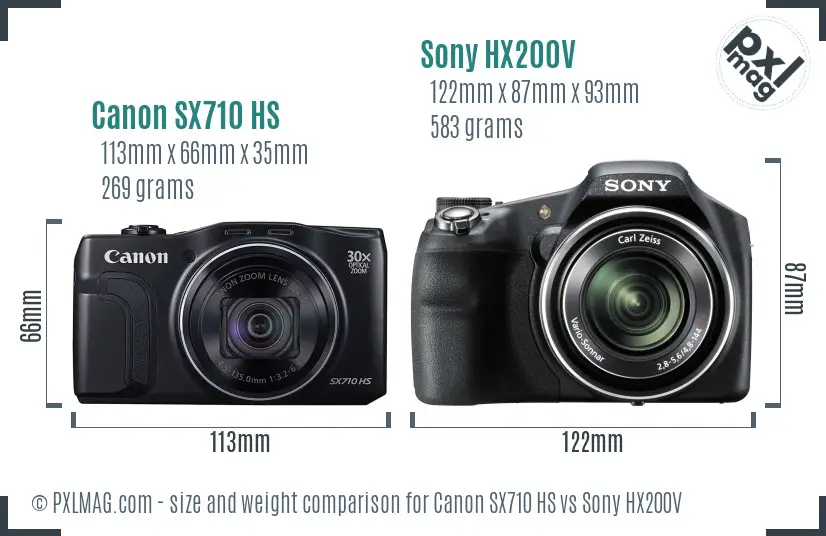 Canon SX710 HS vs Sony HX200V size comparison