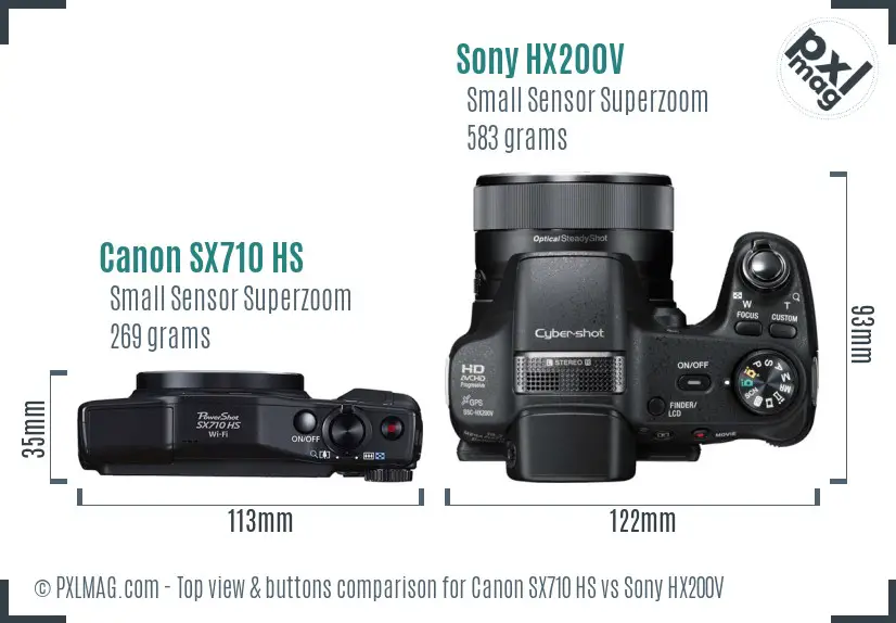 Canon SX710 HS vs Sony HX200V top view buttons comparison