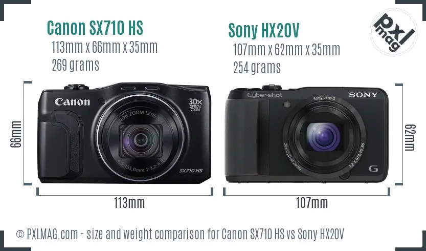 Canon SX710 HS vs Sony HX20V size comparison