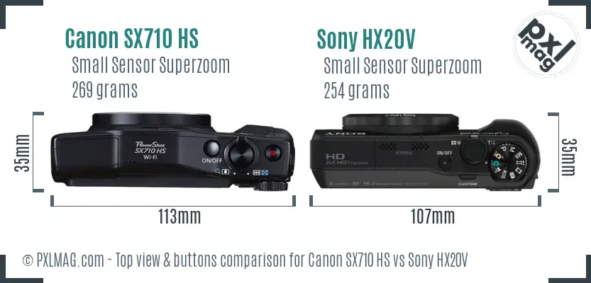 Canon SX710 HS vs Sony HX20V top view buttons comparison