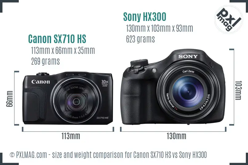 Canon SX710 HS vs Sony HX300 size comparison