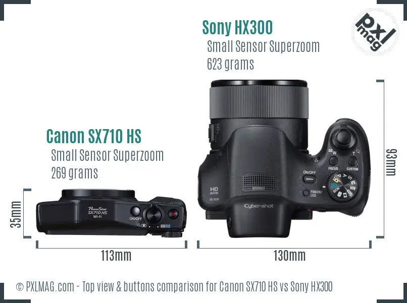 Canon SX710 HS vs Sony HX300 top view buttons comparison