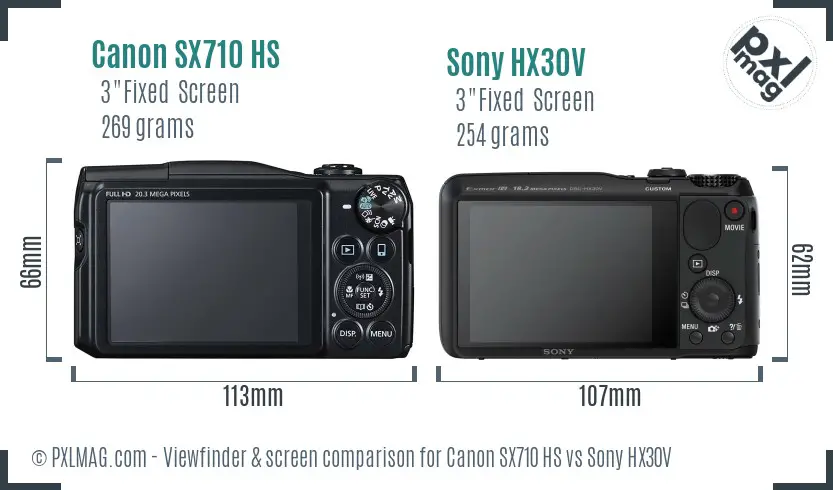 Canon SX710 HS vs Sony HX30V Screen and Viewfinder comparison