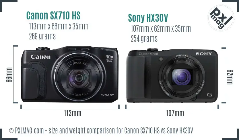 Canon SX710 HS vs Sony HX30V size comparison