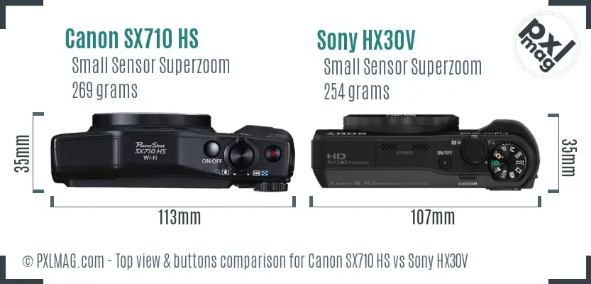 Canon SX710 HS vs Sony HX30V top view buttons comparison