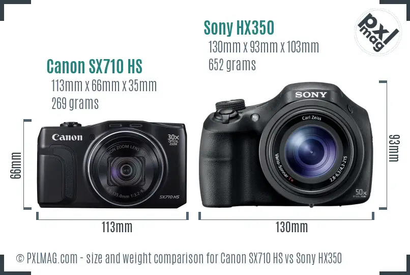 Canon SX710 HS vs Sony HX350 size comparison