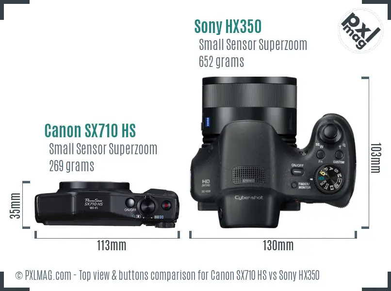 Canon SX710 HS vs Sony HX350 top view buttons comparison